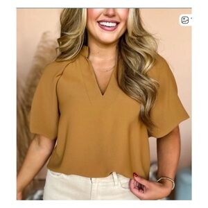 NWT THML Flutter Sleeve Top in Tan  Size XS